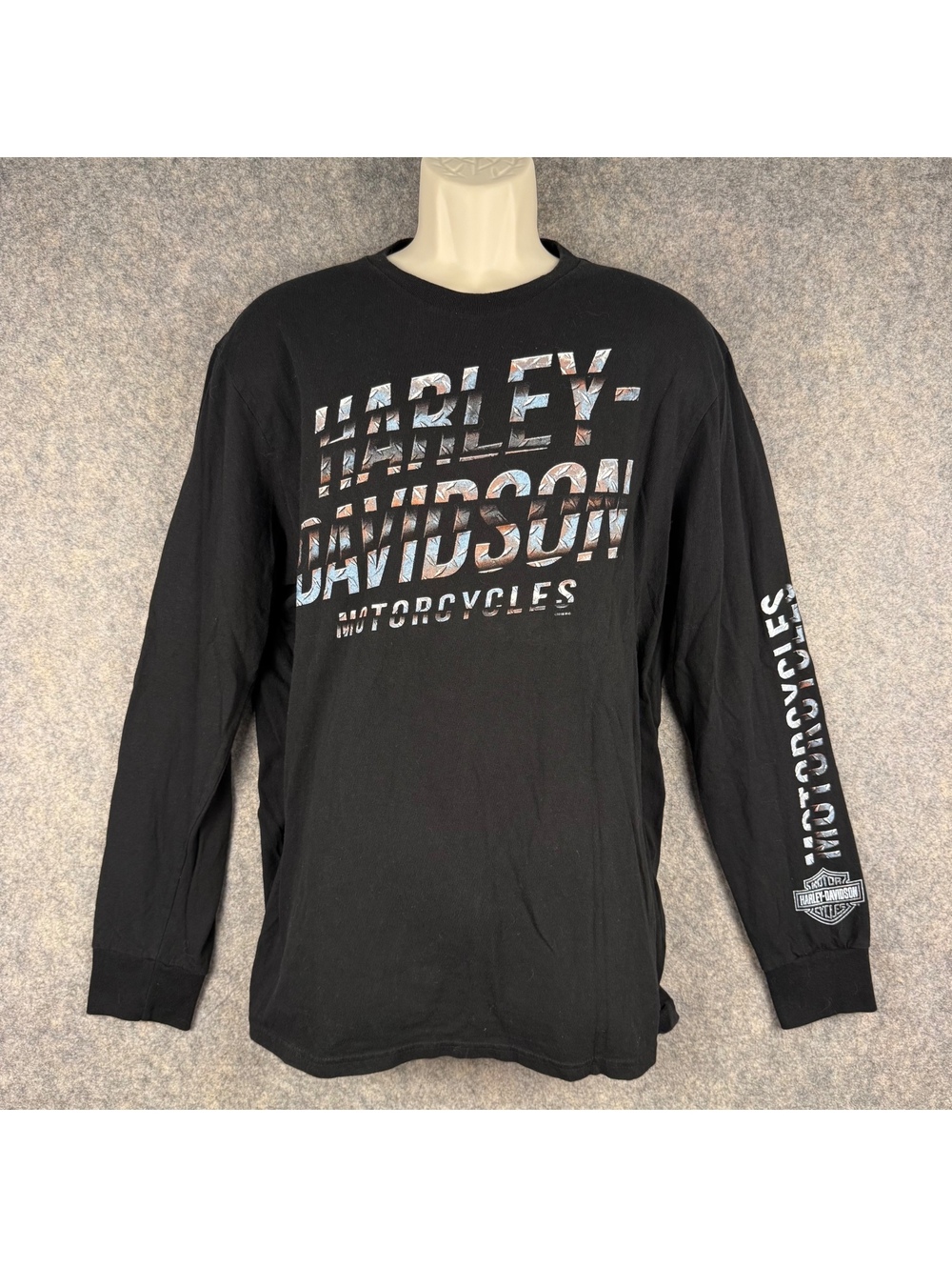 Harley Davidson Greenville SC Long Sleeve T Shirt Black Silver Men Size XL 420